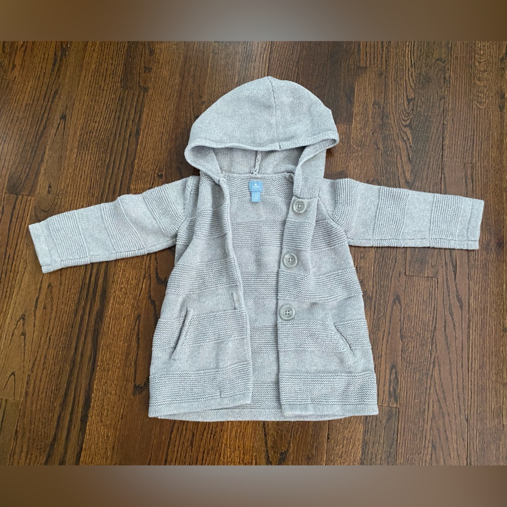 Baby GAP- 100% cotton Hooded Knit Cardigan Light Gray pockets button front 3yrs - Picture 12 of 12